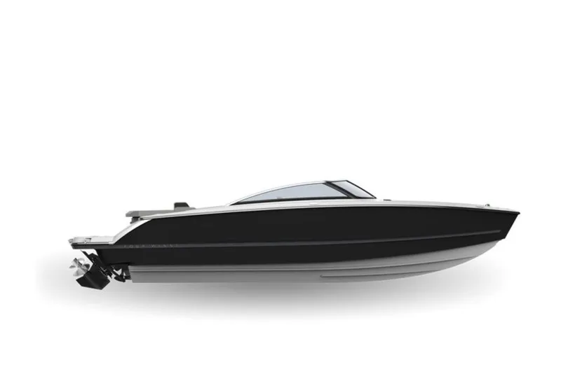 Slide: The Image of 2026 Four Winns H4 boat, sleek black design, side view on white background. - 14