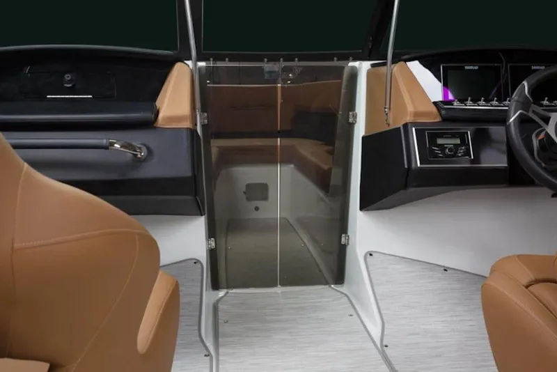 Slide: The Image of Interior of 2026 Four Winns H4 boat with modern dashboard and seating. - 7