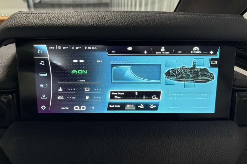 Slide: The Image of Touchscreen display of 2026 Nautique Super Air Nautique GS22 boat, showing navigation and control settings. - 20
