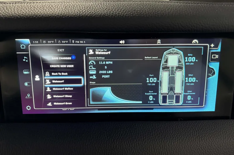 Slide: The Image of Touchscreen display of 2026 Nautique Super Air Nautique GS22 with wakesurf settings. - 23
