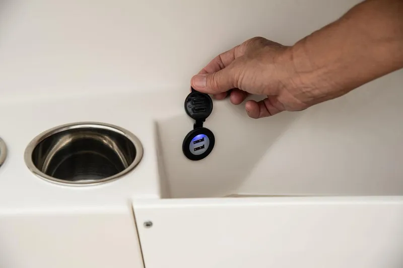 Slide: The Image of USB port on a 2022 Sailfish 360 CC boat. - 17