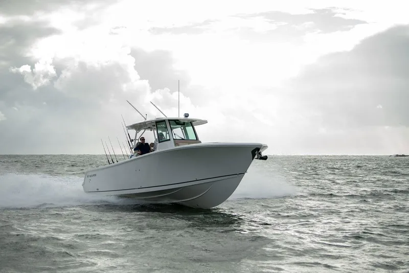 Slide: The Image of Sailfish 360 CC 2022 boat navigating rough seas. - 7
