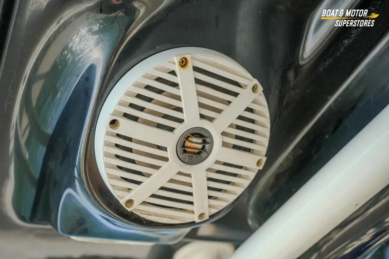 Slide: The Image of Close-up of a speaker on a 2018 Key West Billistic 351 Center Console boat. - 107