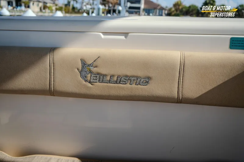 Slide: The Image of 2018 Key West Billistic 351 Center Console interior detail with embroidered logo. - 114