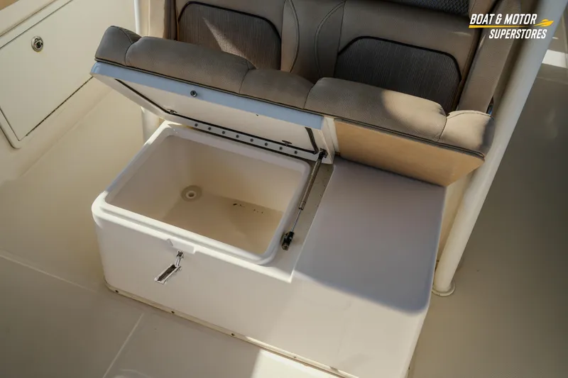 Slide: The Image of 2018 Key West Billistic 351 Center Console boat seat with built-in storage compartment. - 120
