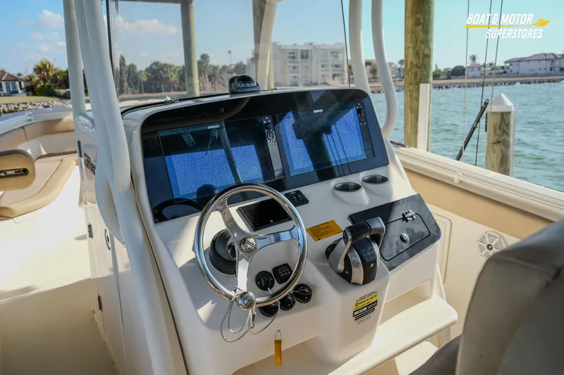 Slide: The Image of 2018 Key West Billistic 351 Center Console helm with modern navigation system. - 133