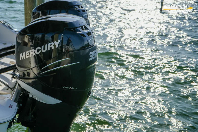 Slide: The Image of 2018 Key West Billistic 351 Center Console with Mercury Verado 350 engines on sparkling water. - 179