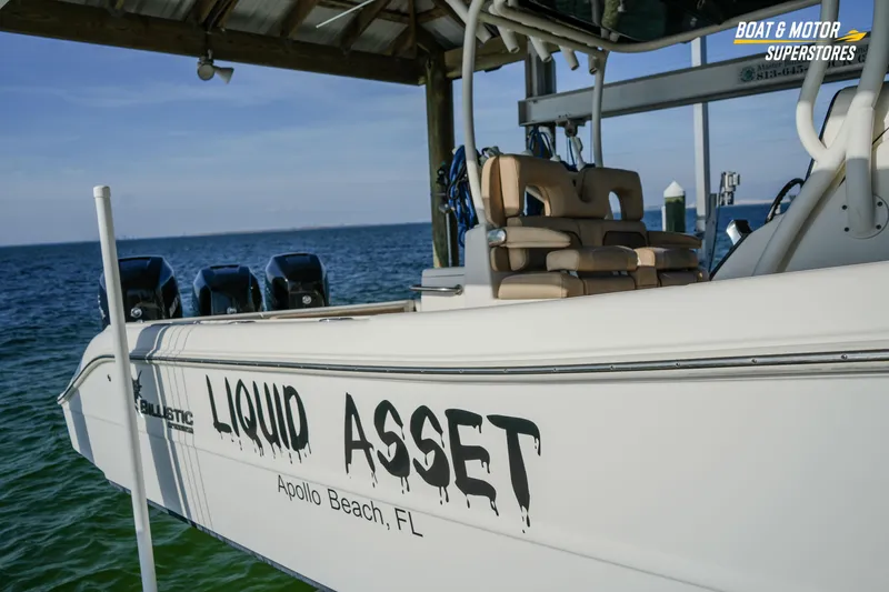 Slide: The Image of 2018 Key West Billistic 351 Center Console boat named "Liquid Asset" docked at Apollo Beach. - 191