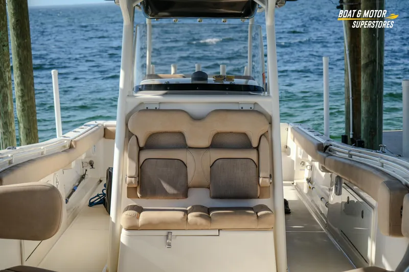 Slide: The Image of 2018 Key West Billistic 351 Center Console boat interior with ocean view. - 65