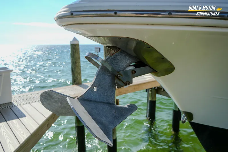 Slide: The Image of 2018 Key West Billistic 351 Center Console boat anchor by the dock. - 68
