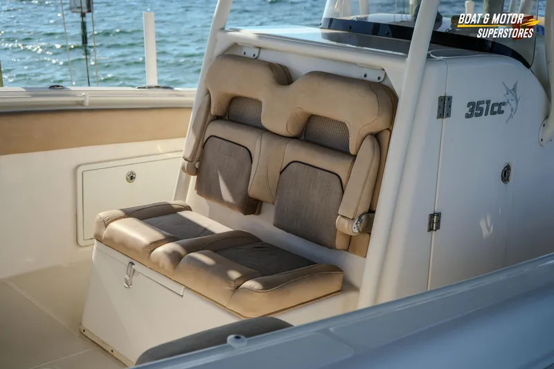 Slide: The Image of 2018 Key West Billistic 351 Center Console boat interior seating, ocean view. - 70