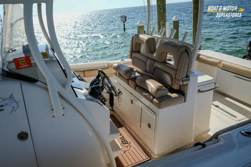 Slide: The Image of 2018 Key West Billistic 351 Center Console boat interior with ocean view. - 80