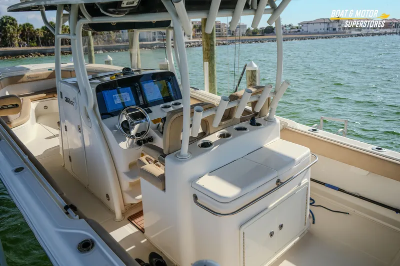 Slide: The Image of 2018 Key West Billistic 351 Center Console boat interior with helm and seating. - 89