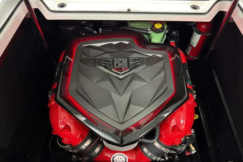 Slide: The Image of Engine of 2026 Nautique Super Air Nautique S23, featuring PCM branding and red accents. - 33
