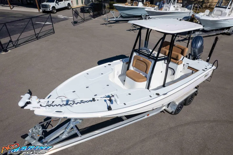 Slide: The Image of 2024 Sea Hunt BX 22 BR boat on trailer, featuring sleek design and modern amenities. - 29