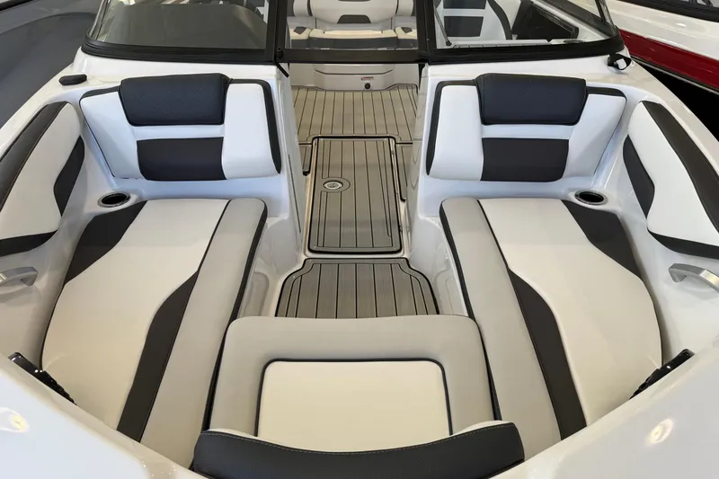 Slide: The Image of 2025 Yamaha Boats 195S interior with sleek seating and modern design. - 2