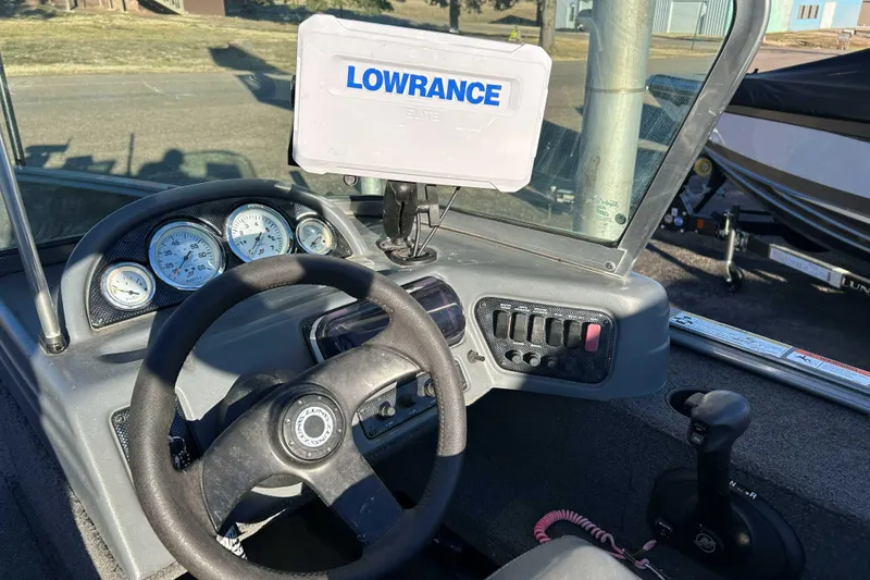 Slide: The Image of Dashboard of 2012 Lund 1775 Impact XS boat with Lowrance Elite fishfinder. - 10