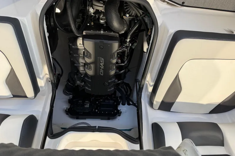 Slide: The Image of 2025 Yamaha Boats AR195 engine compartment with SVHO engine visible. - 5