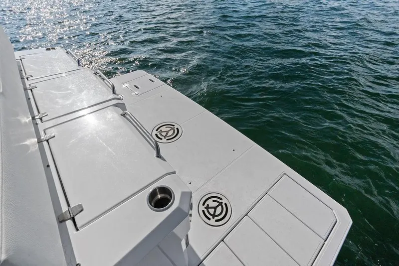 Slide: The Image of 2023 Cruisers 42 Cantius yacht deck with ocean view. - 17