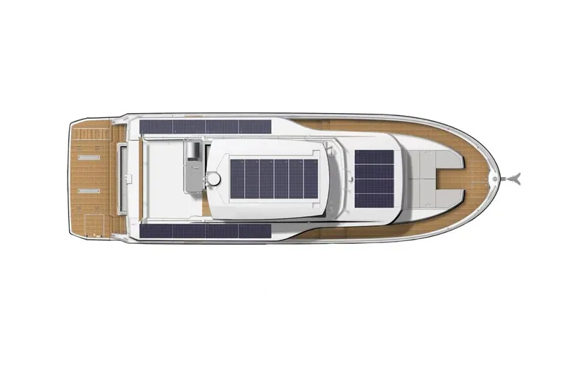 Slide: The Image of Manufacturer Provided Image: Top view of 2026 Beneteau Swift Trawler 54, showcasing deck layout and solar panels. - 12