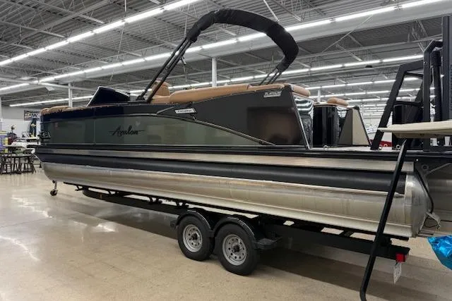 Slide: The Image of 2023 Avalon Catalina 2585 QL pontoon boat on trailer in showroom. - 7