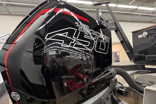 Slide: The Image of Powerful 2023 Avalon Catalina 2585 QL boat engine with Racing 450 branding. - 9