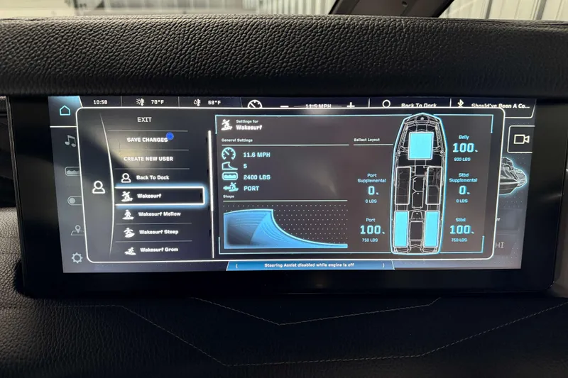 Slide: The Image of Touchscreen display of 2026 Nautique Super Air Nautique G23 with wakesurf settings. - 18