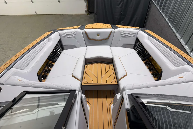 Slide: The Image of 2026 Nautique Super Air Nautique G23 boat interior with luxurious seating and modern design. - 29