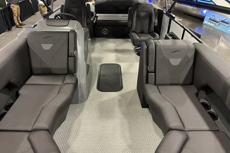 Slide: The Image of Luxurious interior of 2026 Evotti 523CS boat with modern seating and sleek design. - 2