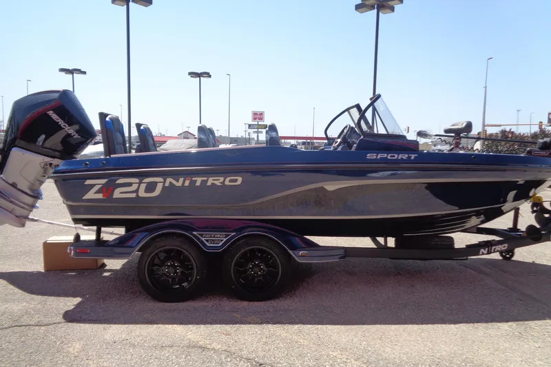 Slide: The Image of 2025 Nitro ZV20 Sport boat on trailer, displayed outdoors. - 4