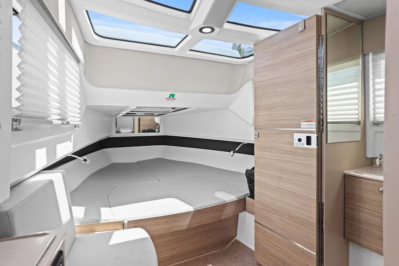 Slide: The Image of 2025 Saxdor 320 GTO cabin interior with modern design and natural lighting. - 30