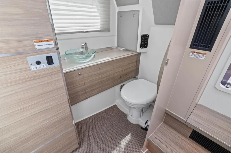 Slide: The Image of Modern bathroom interior of 2025 Saxdor 320 GTO boat with sleek design elements. - 34