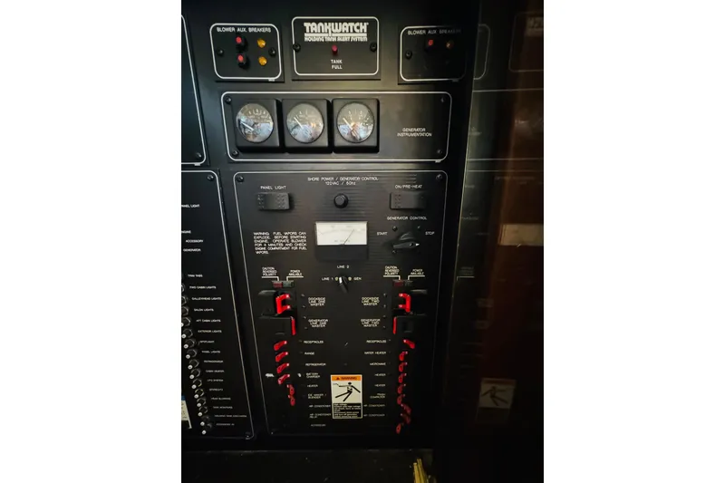Slide: The Image of Control panel of a 1995 Bayliner 4587 Motoryacht with gauges and switches. - 47