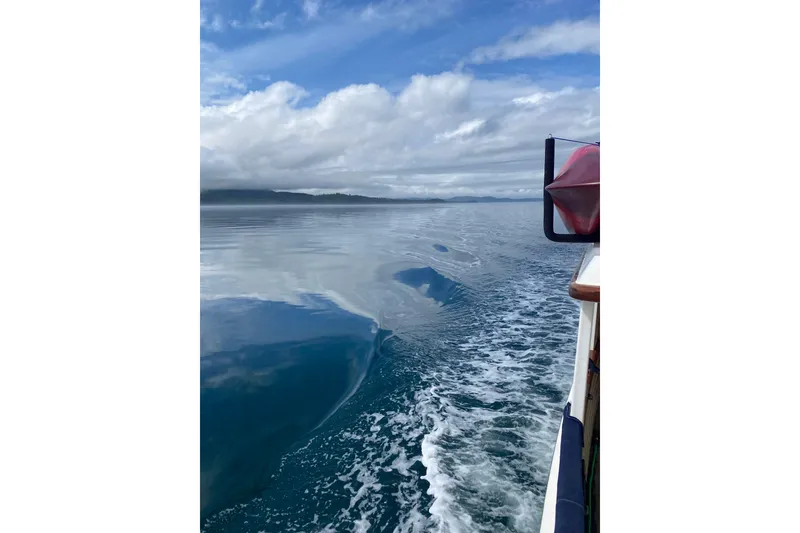 Slide: The Image of Kadey-Krogen 42 (1986) cruising on calm waters under a cloudy sky. - 48