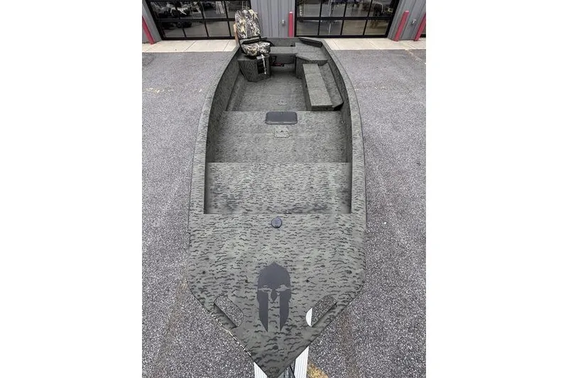 Slide: The Image of 2026 War Eagle 750 Gladiator boat with camouflage design and Spartan helmet graphic. - 11