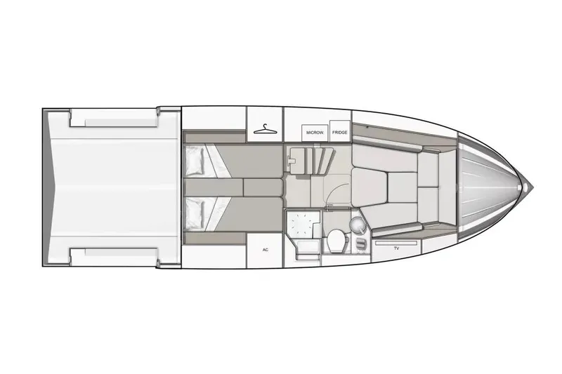 Slide: The Image of Manufacturer Provided Image: Floor plan of 2025 Beneteau Gran Turismo 35 yacht, featuring cabins, kitchenette, and bathroom layout. - 14