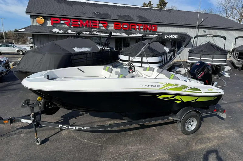 The Image of 2022 Tahoe T18 boat on trailer at Premier Boating dealership. - 0