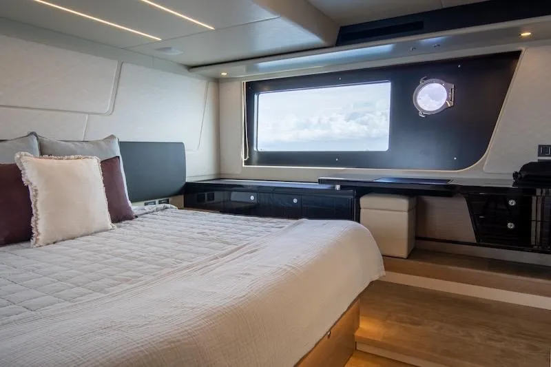Slide: The Image of Luxurious bedroom interior of 2023 Absolute 62 Fly yacht with ocean view window. - 55