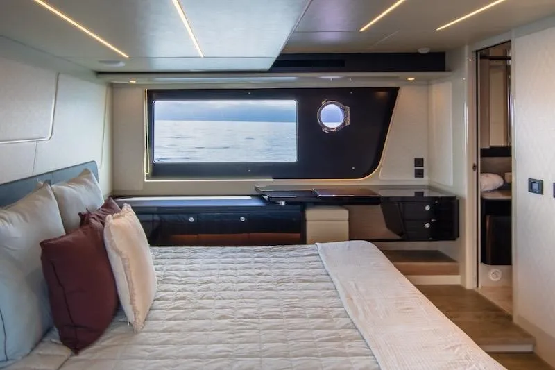 Slide: The Image of Luxurious bedroom interior of 2023 Absolute 62 Fly yacht with ocean view. - 57