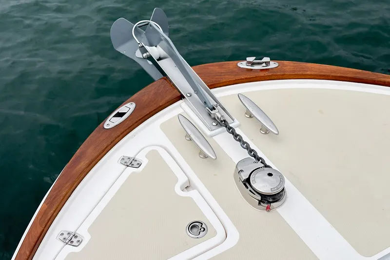 Slide: The Image of Bow of 2006 Hunt Yachts Harrier 25 with anchor and teak trim. - 13