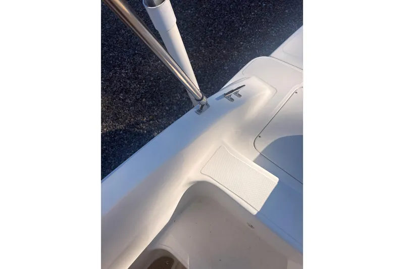 Slide: The Image of 2015 Hurricane SunDeck Sport 188 IO boat deck detail with stainless steel fittings. - 13