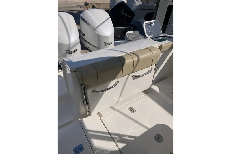 Slide: The Image of 2019 Pursuit S 288 Sport boat with Yamaha 300 engines, featuring a sleek deck design. - 53