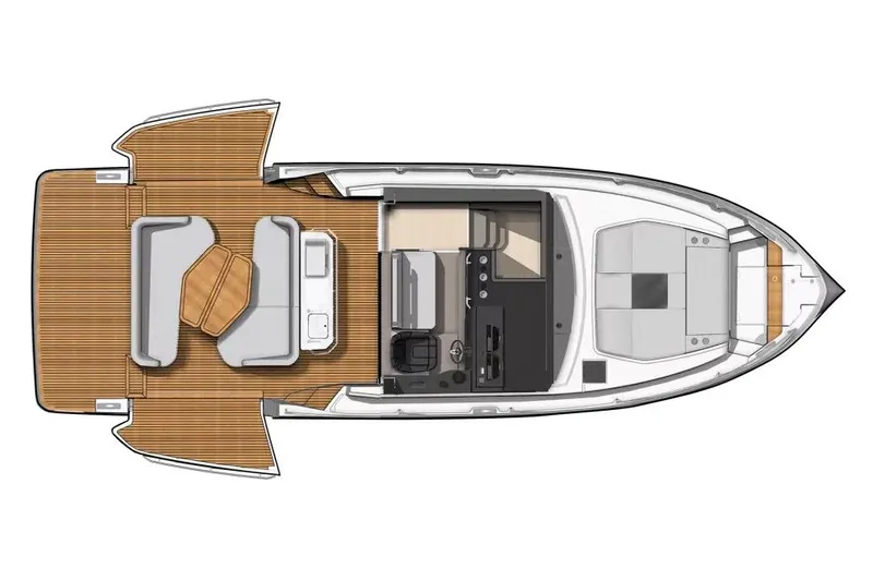 Slide: The Image of Manufacturer Provided Image: Top view of 2025 Beneteau Gran Turismo 40 yacht layout, featuring spacious deck and seating. - 11