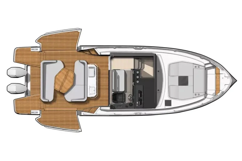 Slide: The Image of Manufacturer Provided Image: Top view of 2025 Beneteau Gran Turismo 40 yacht layout, featuring spacious deck and seating areas. - 12