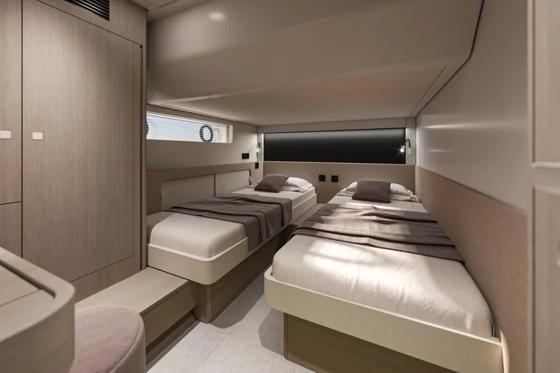 Slide: The Image of Luxurious twin cabin interior of 2026 Beneteau Gran Turismo 50 yacht. - 8