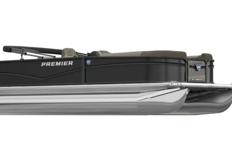 The Image of 2026 Premier 220 Sunscape RE - CL pontoon boat, sleek black design, side view. - 0