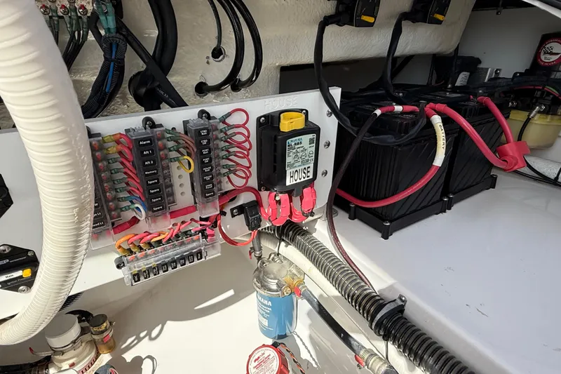 Slide: The Image of Electrical system of a 2020 Everglades 273 Center Console boat, featuring wiring and components. - 23
