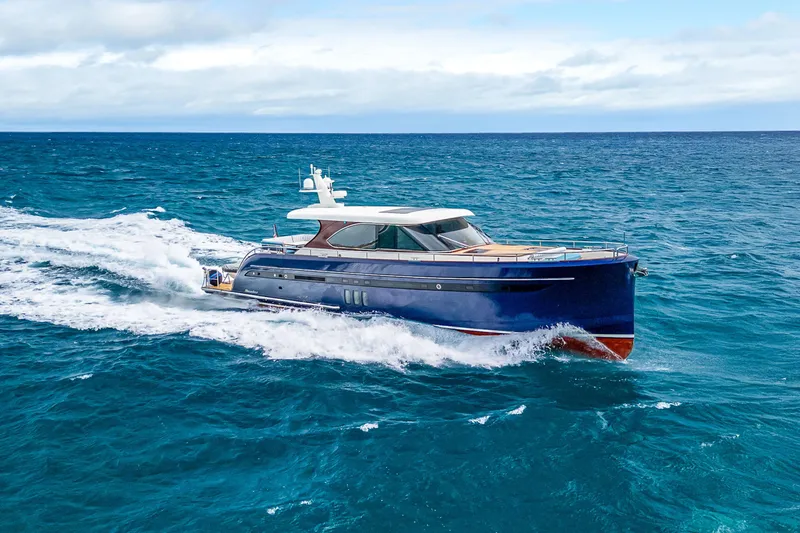 Slide: The Image of Luxury Steeler 60S Performance yacht cruising on open sea, 2021 model. - 10