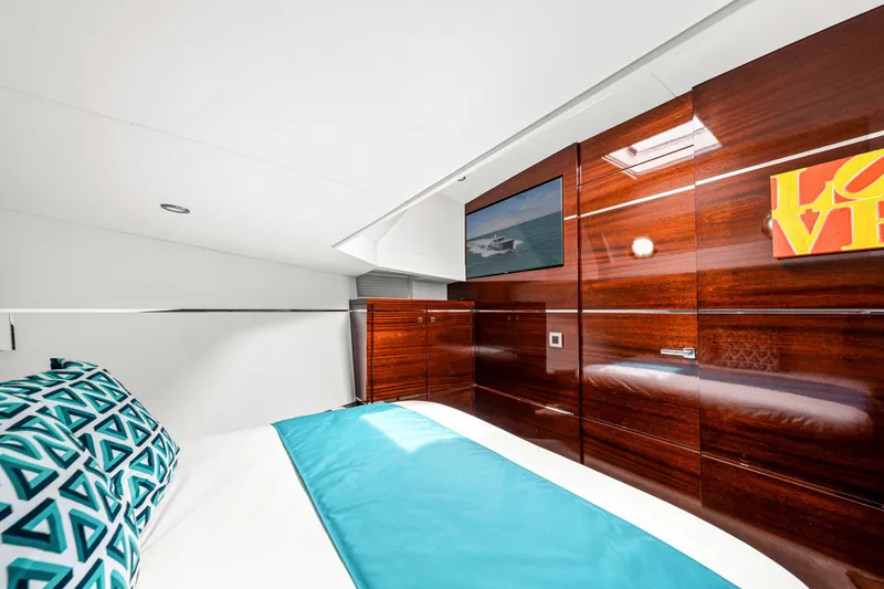 Slide: The Image of Luxurious bedroom interior of 2021 Steeler 60S Performance yacht with modern decor. - 49