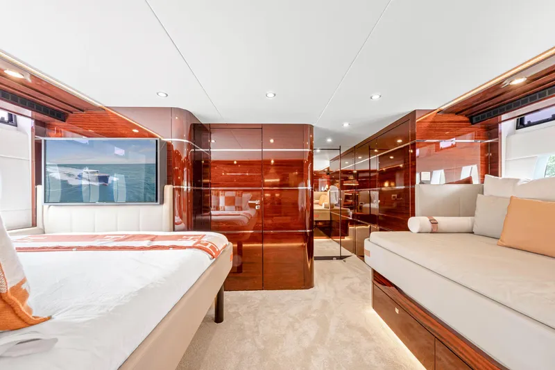 Slide: The Image of Luxurious interior of 2021 Steeler 60S Performance yacht with elegant wood finishes and modern design. - 5